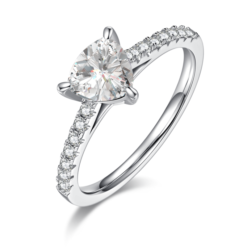 微镶三角形S925银镀白金MoissaniteWomen's Ring1.0ctD级